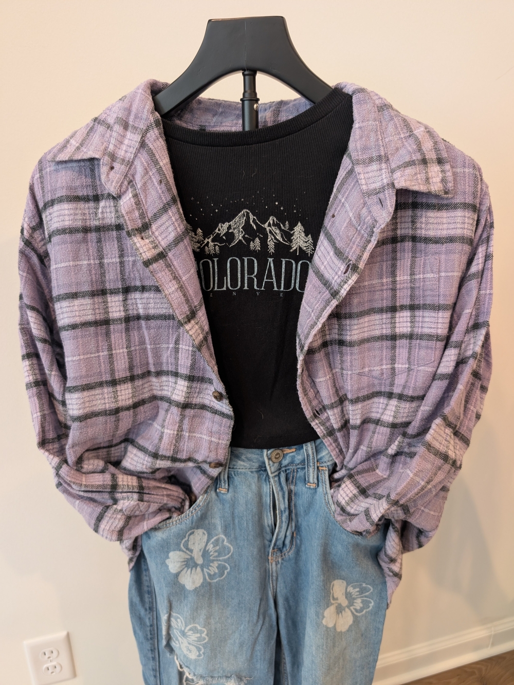 Alpine Lakes Women's Flannel Plaid Button-Up Shirt M Purple Long Sleeve Cotton